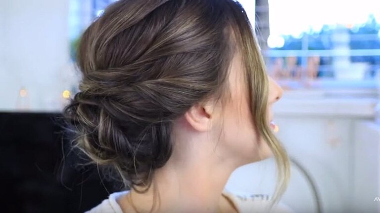 Click on video demonstrate about Hair styling - Romantic Low Wavy Bun Updo